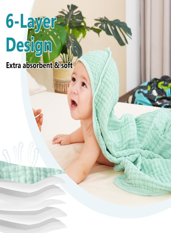 بي أتش إف منشفتان للأطفال من PHF، مصنوعتان من قطن الموسلين بنسبة 100%، منشفة استحمام للأطفال حديثي الولادة والرضع والأطفال الصغار، فائقة النعومة والامتصاص، مناشف استحمام أساسية للأطفال للأولاد والبنات، مقاس 32 × 32 بوصة، بيج وأخضر - Image 4